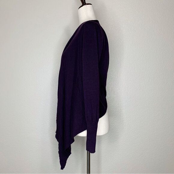 CAbi Women’s Open Front Drape Criss Cross Back Plum Cardigan - Picture 5 of 12